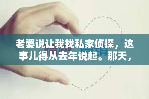 老婆说让我找私家侦探，这事儿得从去年说起。那天，她突然严肃地提出这个要求，我愣了一下，心里五味杂陈。老婆是个理性的人，很少会提出这种看似无理的要求。于是，我开始思考，这背后究竟隐藏着什么？