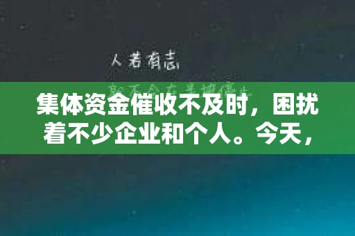 集体资金催收不及时，困扰着不少企业和个人。今天，我们就来聊聊这个话题，看看集体资金催收不及时的原因、影响以及如何应对。