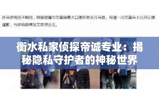 衡水私家侦探帝诚专业：揭秘隐私守护者的神秘世界